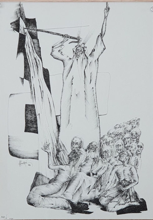 Moses drawing water from the rock - Black Ink (34x24cm, 1986)