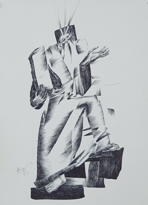 Moses with the tablets of the covenant - Black Ink (34x25cm, 1987)