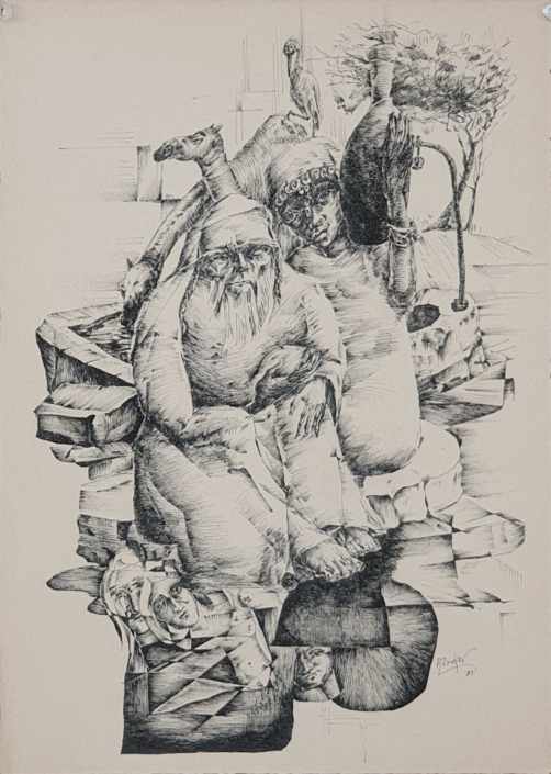 Eliezer and Rachel - Black Ink (35x25cm, 1981)