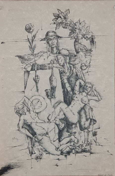 Lunch on the Green - Black Ink (38x25cm, 1977)