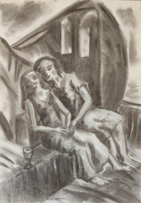 Tristan and Isolde - Charcoal / Soft Pencil (9x34cm, 1994)