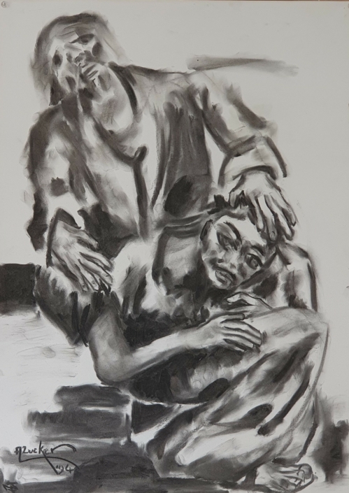 David and Avishag - Charcoal / Soft Pencil (70x50cm, 1994)