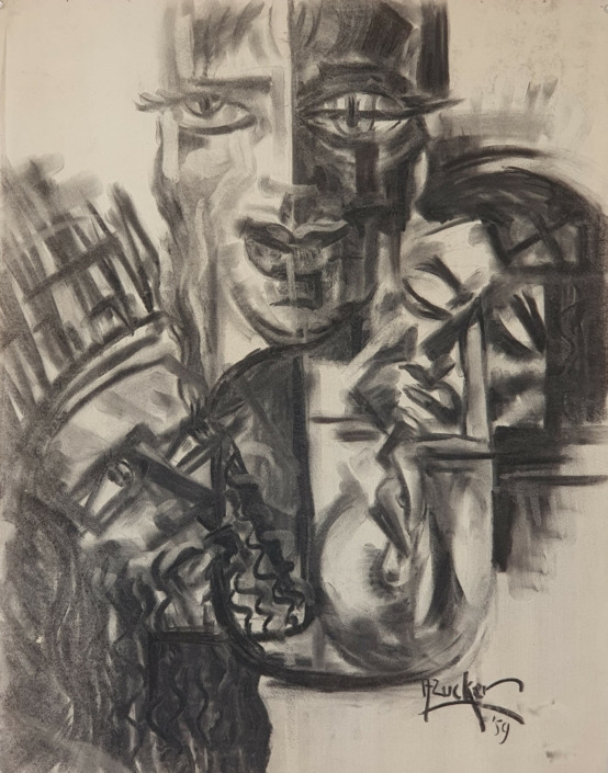 Masks - Charcoal / Soft Pencil (73x57cm, 1959)