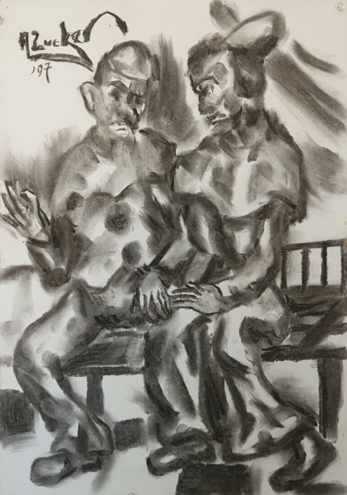 Two clowns - Charcoal / Soft Pencil (49x35cm, 1997)