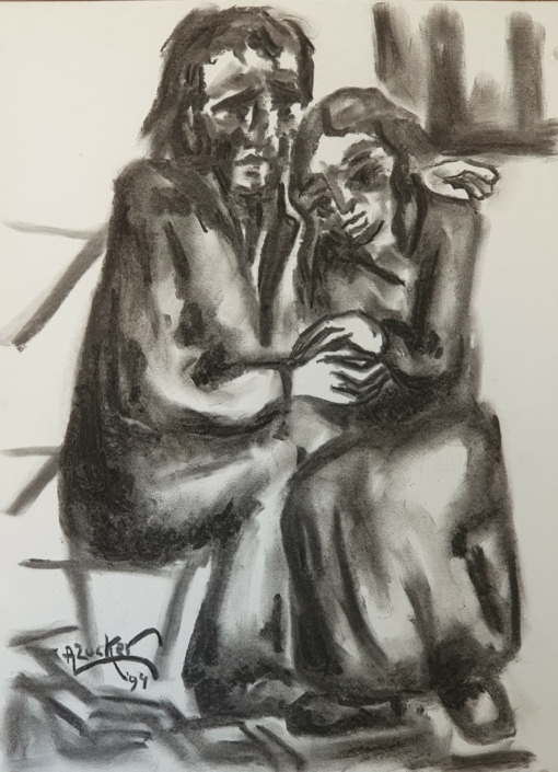 Elderly couple - Charcoal / Soft Pencil (47x34cm, 1994)