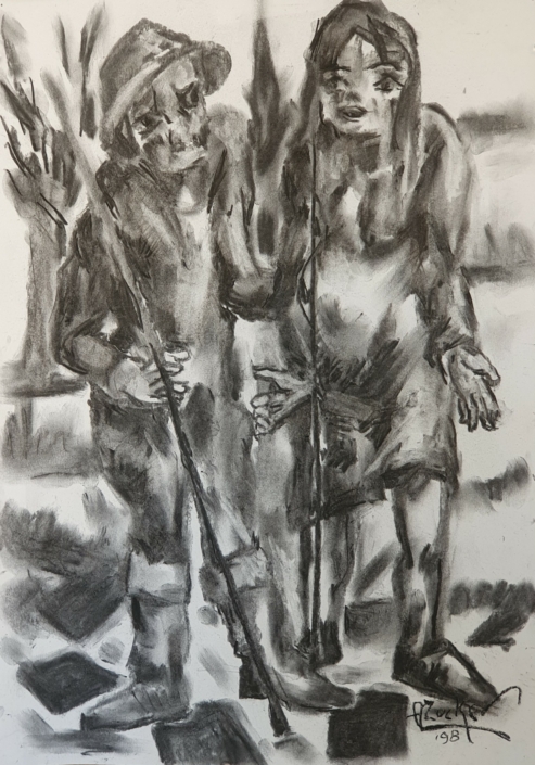 Farmer with his wife - Charcoal / Soft Pencil (49x35cm, 1998)