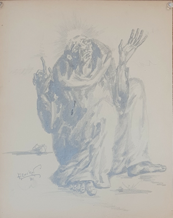 Meditating monk - Charcoal / Soft Pencil (30x25cm, 1991)