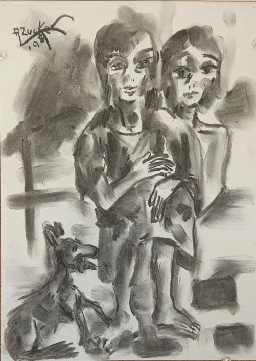Children with dog - Charcoal / Soft Pencil (35x25cm, 1998)