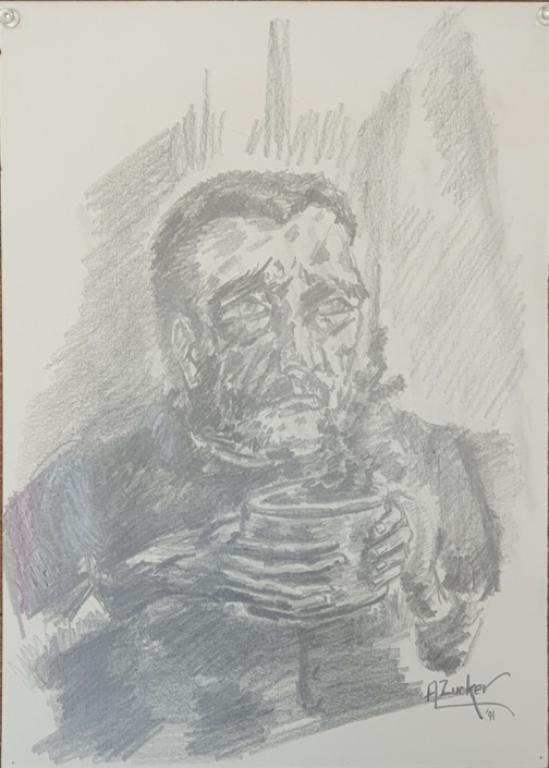 Man holding a pot - Charcoal / Soft Pencil (35x25cm, 1991)