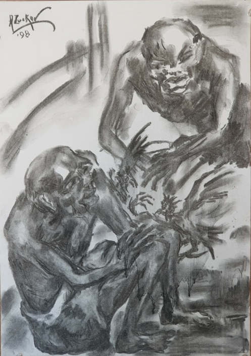 Rooster fight - Charcoal / Soft Pencil (50x34cm, 1998)
