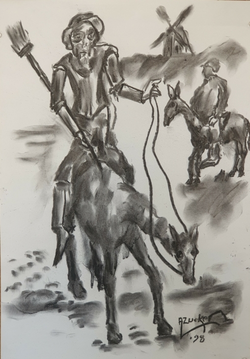 Don Quixote and Sansho Pancho - Charcoal / Soft Pencil (50x34cm, 1998)