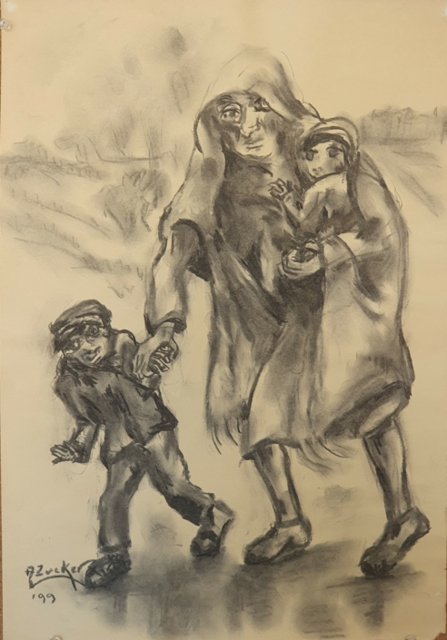 Refugees on the move - Charcoal / Soft Pencil (49x34cm, 1999)