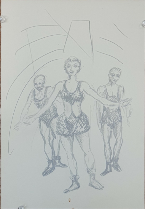 sketch of circus performers (unsigned) - Charcoal / Soft Pencil (27x13cm)