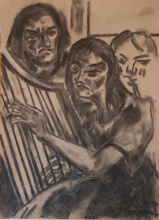 Harp player - Charcoal / Soft Pencil (68x49cm, 1981)