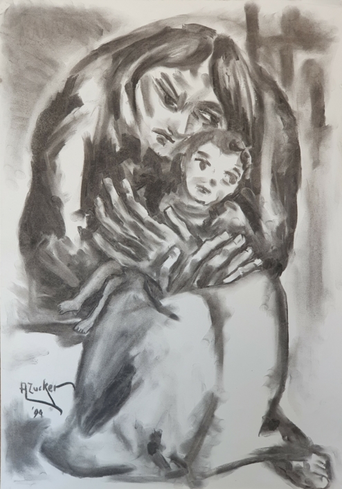 Homeless with child - Charcoal / Soft Pencil (70x50cm, 1994)