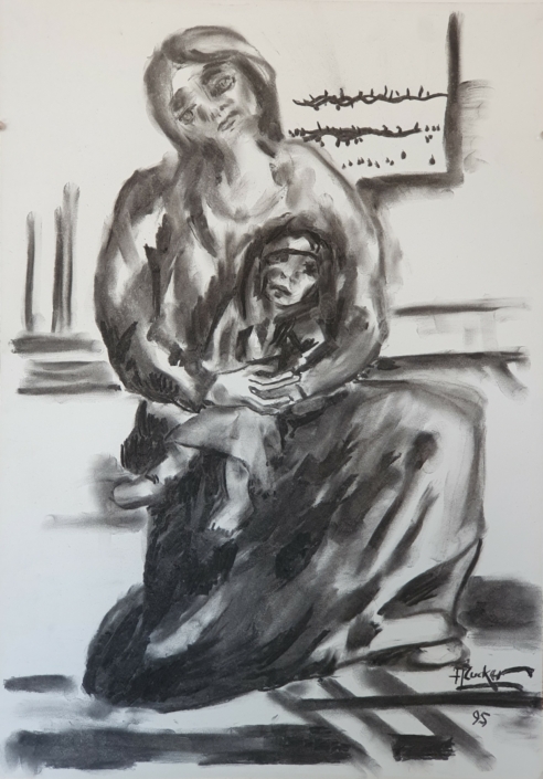 Mother and child - Charcoal / Soft Pencil (70x50cm, 1995)