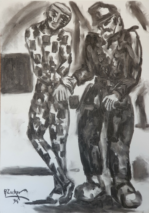 Two circus clowns  - Charcoal / Soft Pencil (70x50cm, 1994)