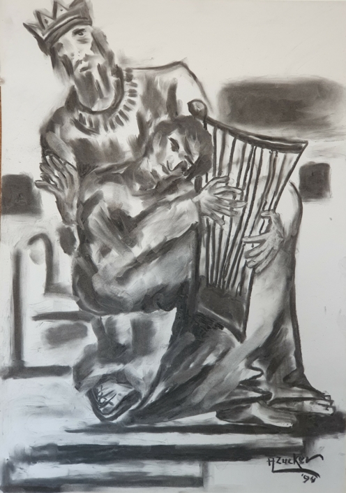 David playing for Saul - Charcoal / Soft Pencil (70x50cm, 1994)