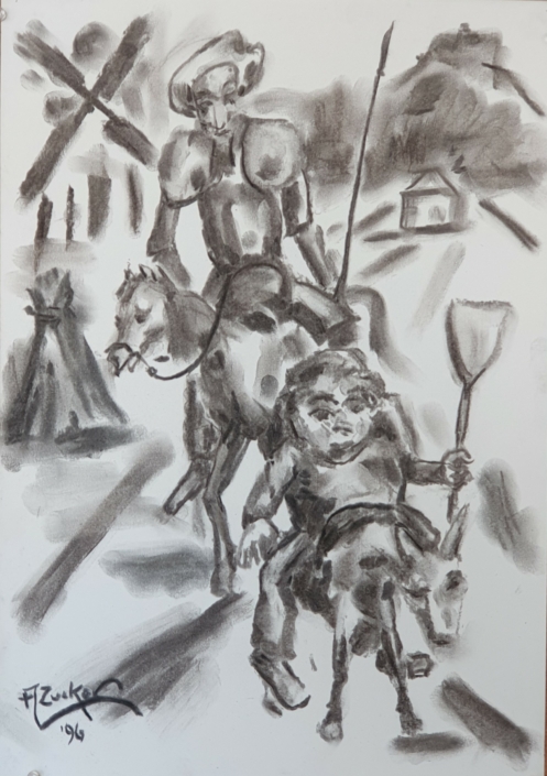 Don Quixote and Sansho Pancho - Charcoal / Soft Pencil (49x35cm, 1996)