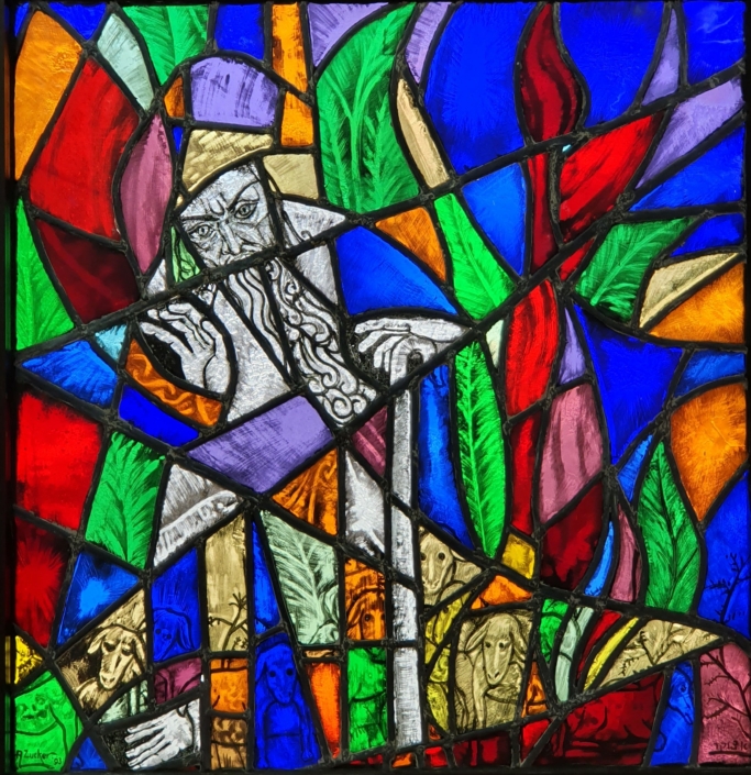 Window at the Day Care center for the elderly in Rehovot - Stained Glass (90x90cm, 1993)