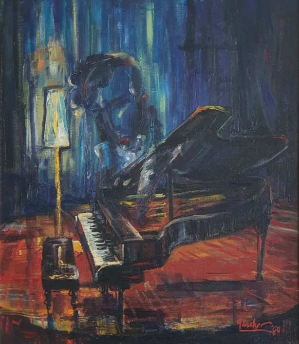 Frederic  Chopin inspiring the piano - Oil Colors (47x40cm, 1960)