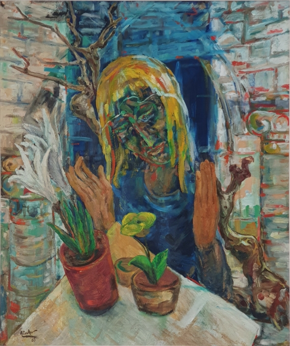 Woman Looking at plants - Oil Colors (70x58cm, 1985)