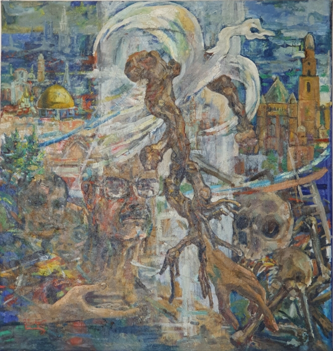 Autoportrait with Sources of Inspiration - Oil Colors (85x80cm, 1980)